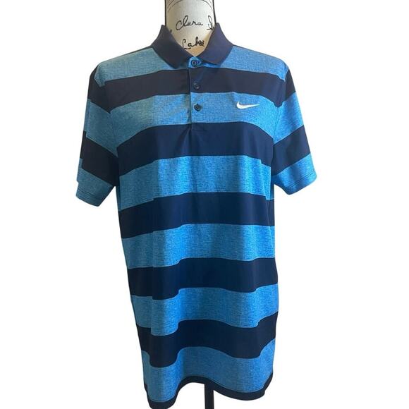 NIKE POLO GOLF SHIRT 2016 VICTORY BOLD STRIPES SZ M BLUE PICKABLE SPORTY TENNIS - Picture 3 of 10